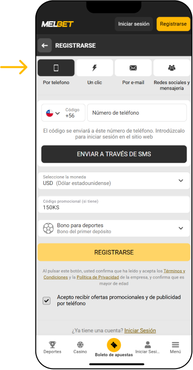 MelBet registro en Chile con tu teléfono - Melbet Codigo Chile