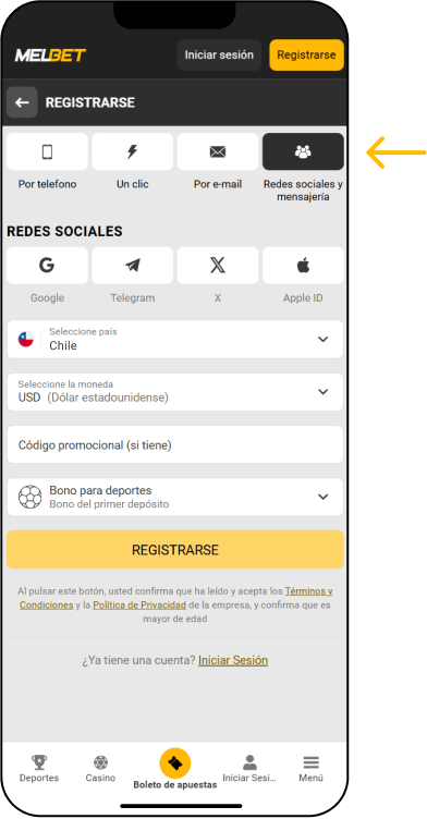 MelBet registro en  Chile desde redes sociales - Melbet Codigo Chile