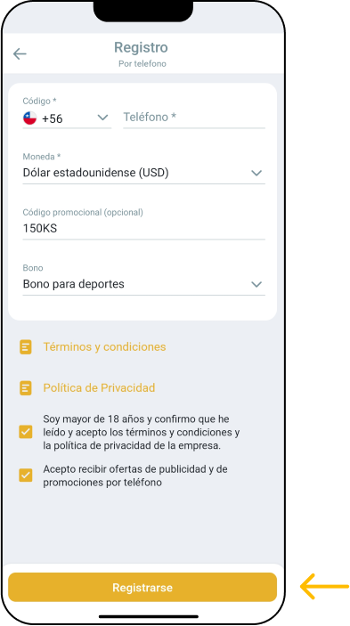 Registro en Melbet por número de teléfono - Melbet Codigo Chile