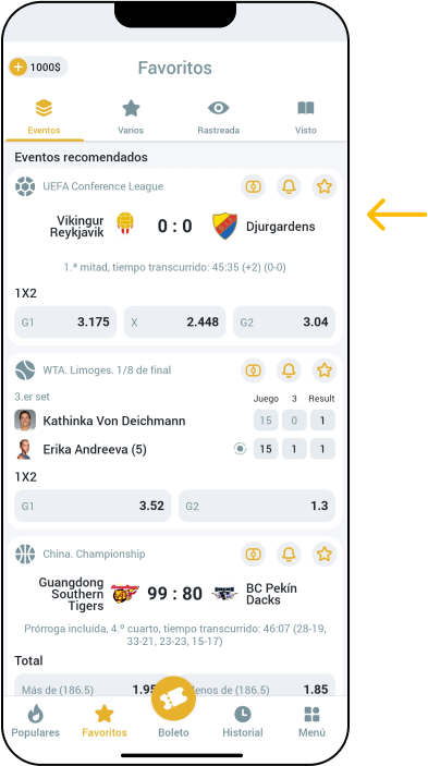 Seleccionar un deporte y evento en la Melbet app - Melbet Codigo Chile